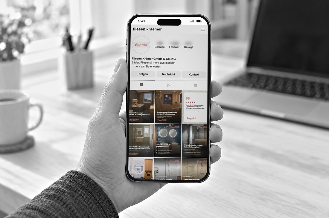 Instagram-Kanal von Fliesen Krämer auf dem Smartphone