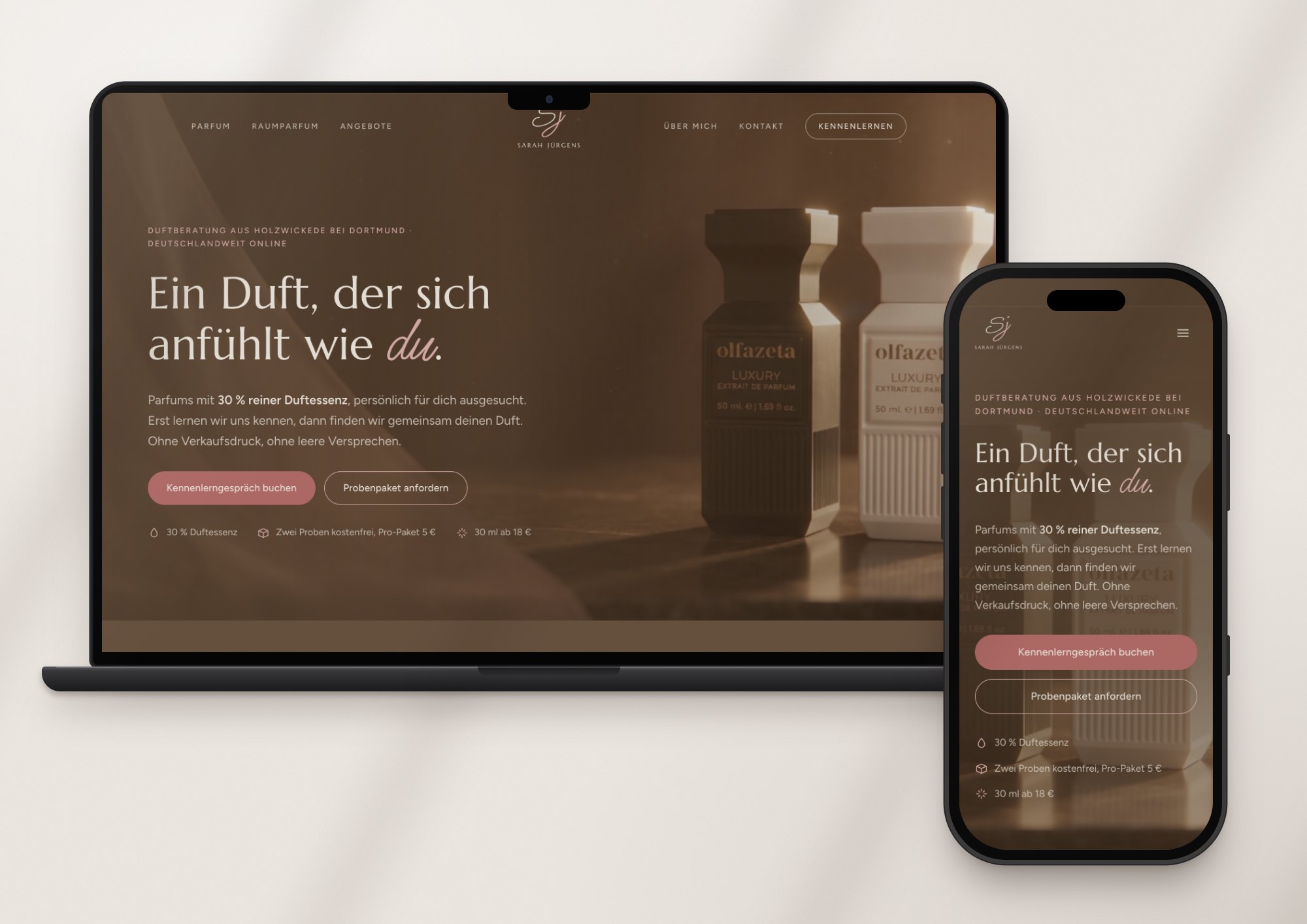 Website von Sarah Jürgens auf Laptop und Smartphone