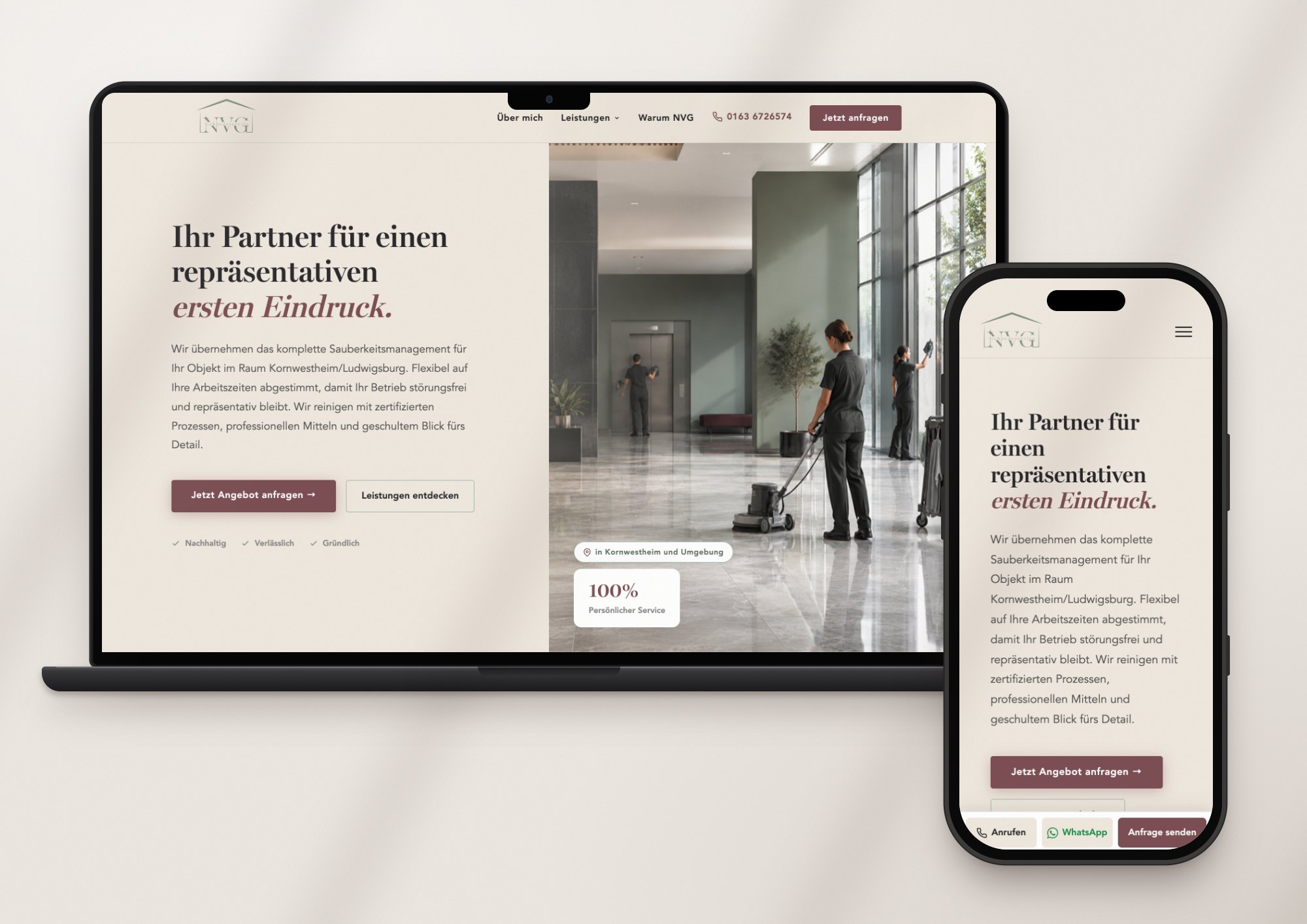Website von NVG Gebäudeservice auf Laptop und Smartphone