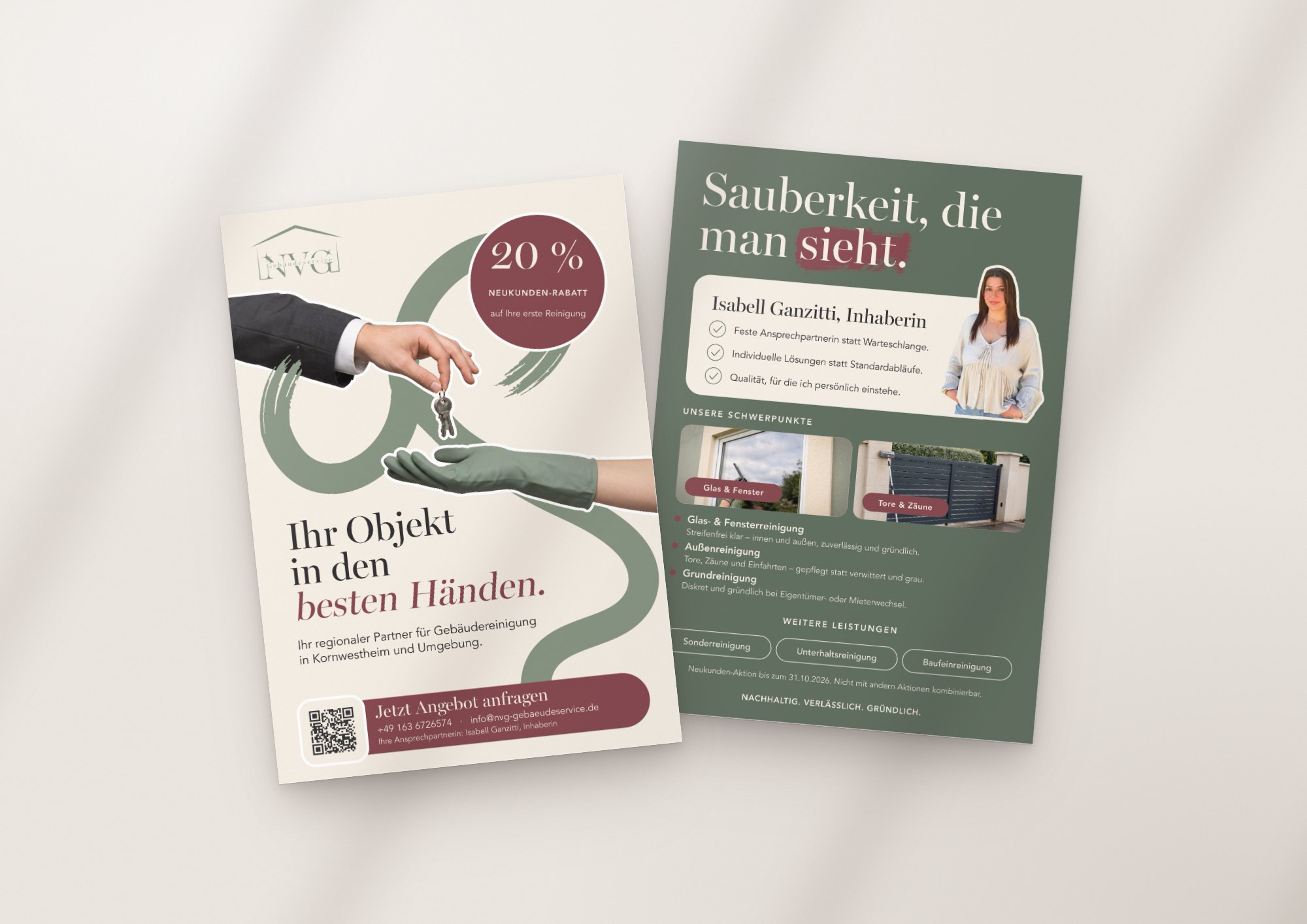 Flyer für NVG Gebäudeservice, Vorder- und Rückseite
