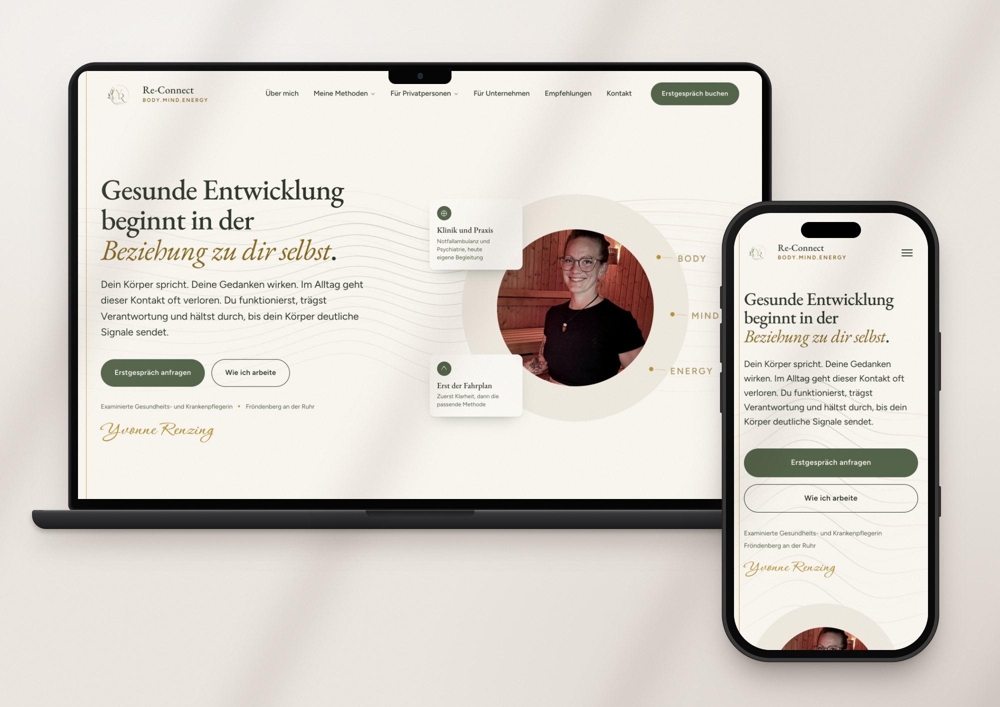 Website von Re-Connect auf Laptop und Smartphone