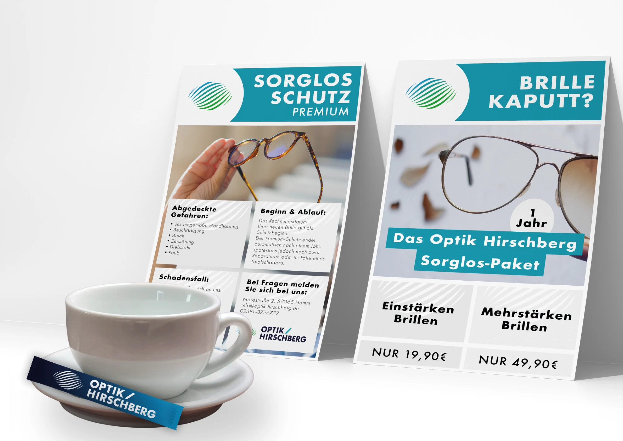 Aufsteller und Flyer für Optik Hirschberg